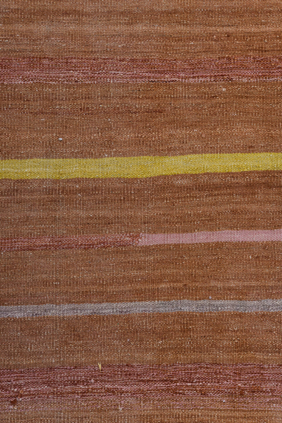 9' x 12' one-of-a-kind handmade vintage Kilim large size rug. Color palette: terra cotta, rust, camel, ivory, gold, blush