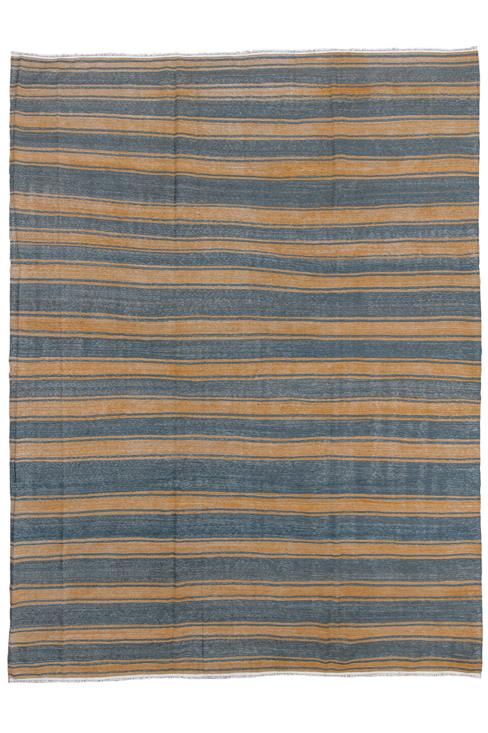 9' x 11' one-of-a-kind handmade vintage Kilim large size rug. Color palette: slate blue, camel, tan, ivory, purple, beige