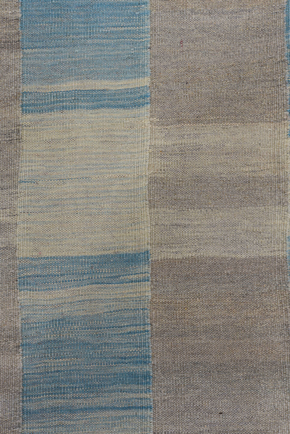 8' x 12' one-of-a-kind handmade vintage Kilim large size rug. Color palette: ivory, sky blue, taupe, beige, slate