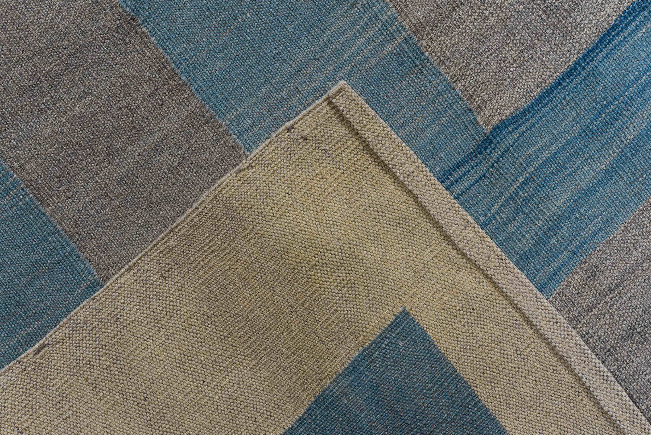 8' x 12' one-of-a-kind handmade vintage Kilim large size rug. Color palette: ivory, sky blue, taupe, beige, slate