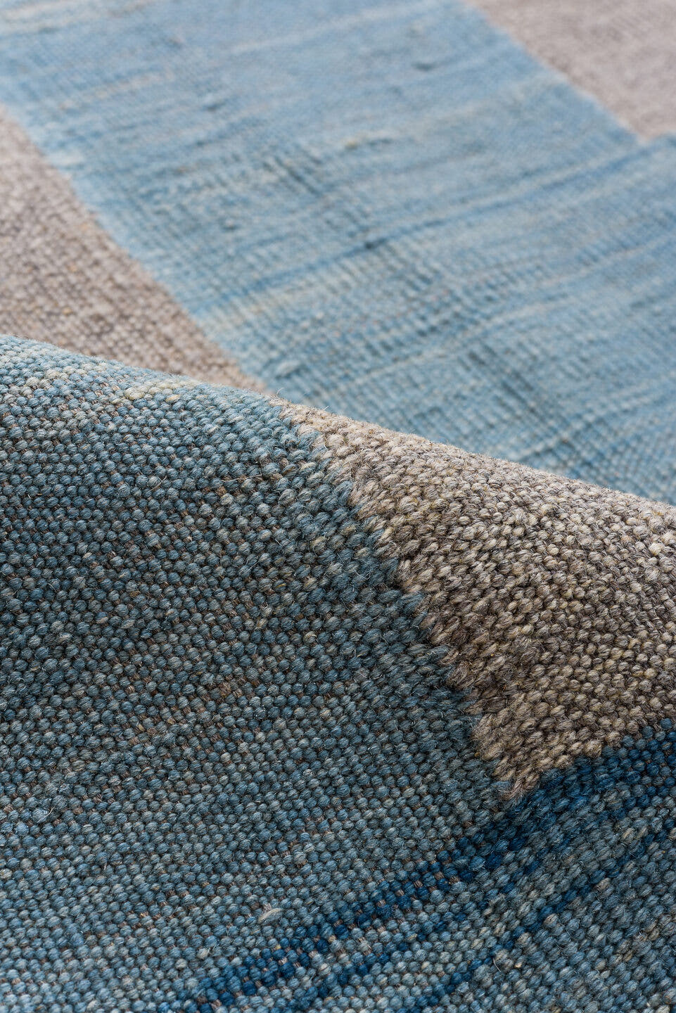 8' x 12' one-of-a-kind handmade vintage Kilim large size rug. Color palette: ivory, sky blue, taupe, beige, slate