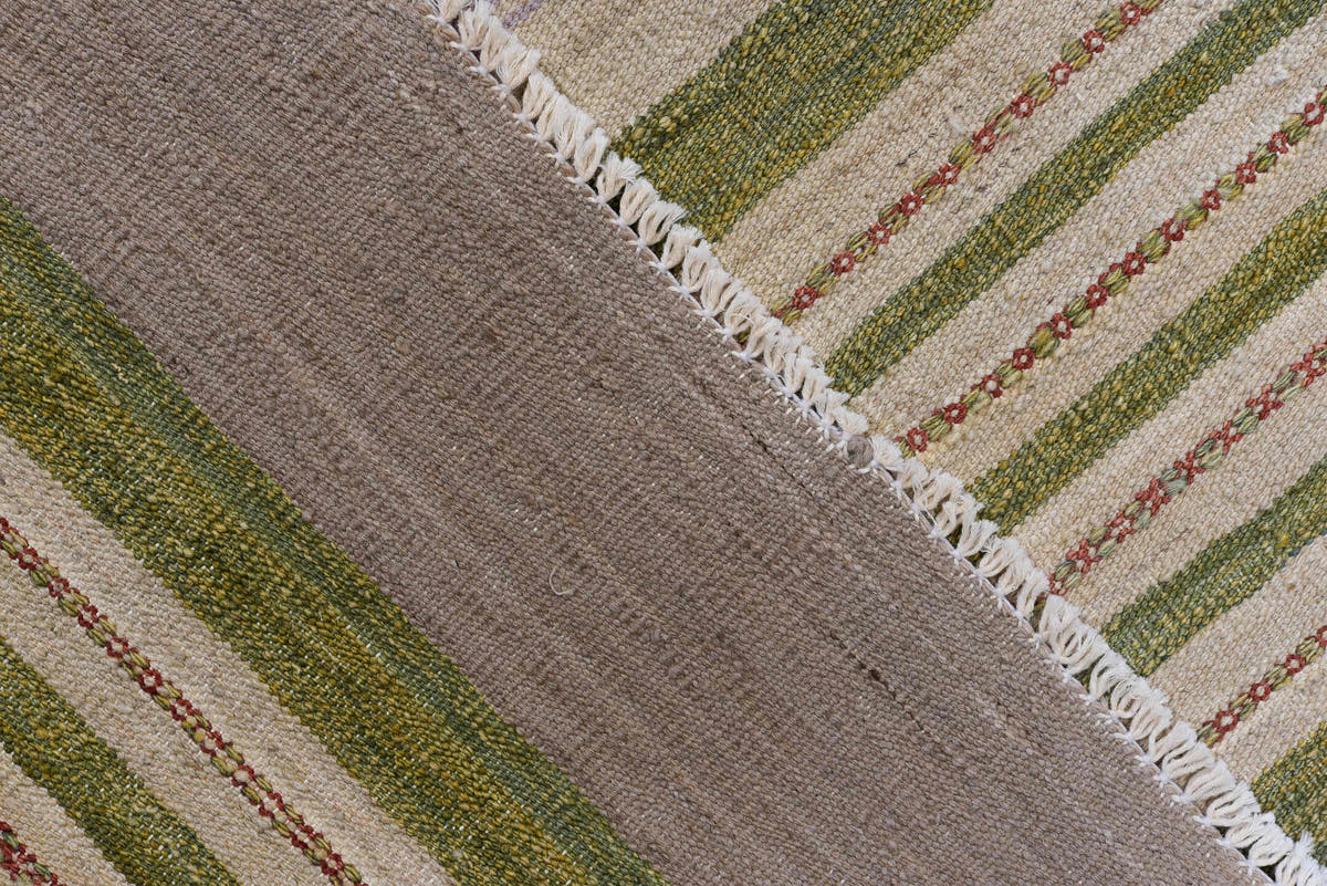 9' x 11' one-of-a-kind handmade vintage Kilim large size rug. Color palette: blush, sky blue, mustard, ivory, taupe, teal
