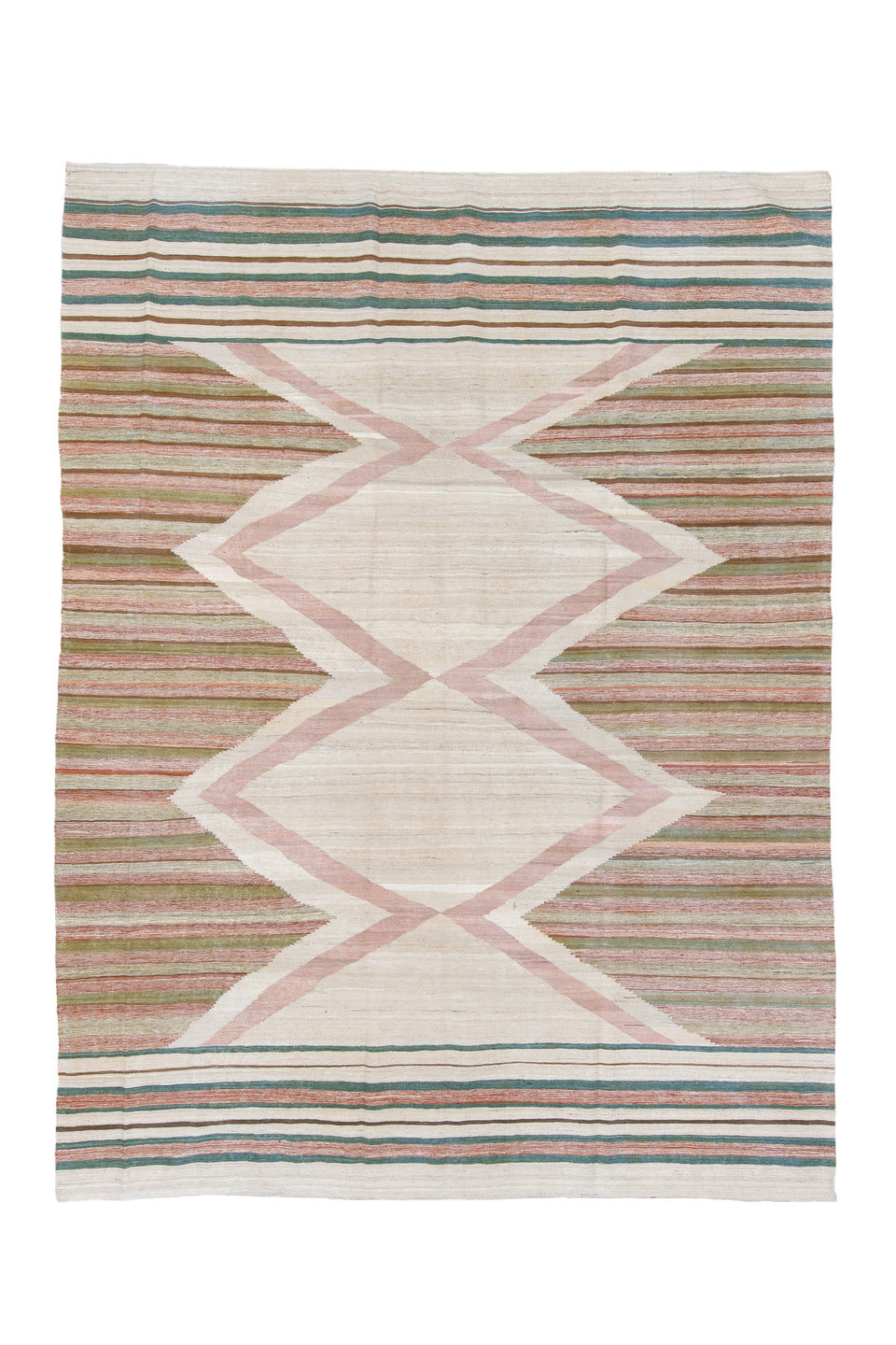 8' x 12' one-of-a-kind handmade vintage Kilim large size rug. Color palette: blue, brown, dark gray, gainsboro, gray