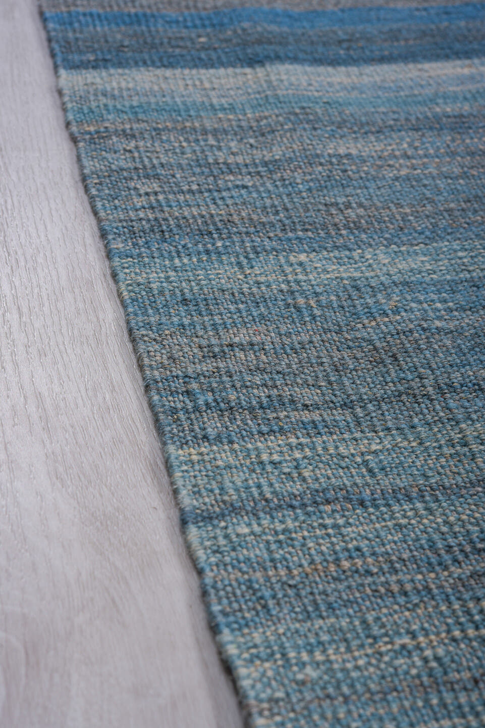 8' x 11' one-of-a-kind handmade vintage Kilim large size rug. Color palette: sky blue, ivory, slate, powder blue, steel blue