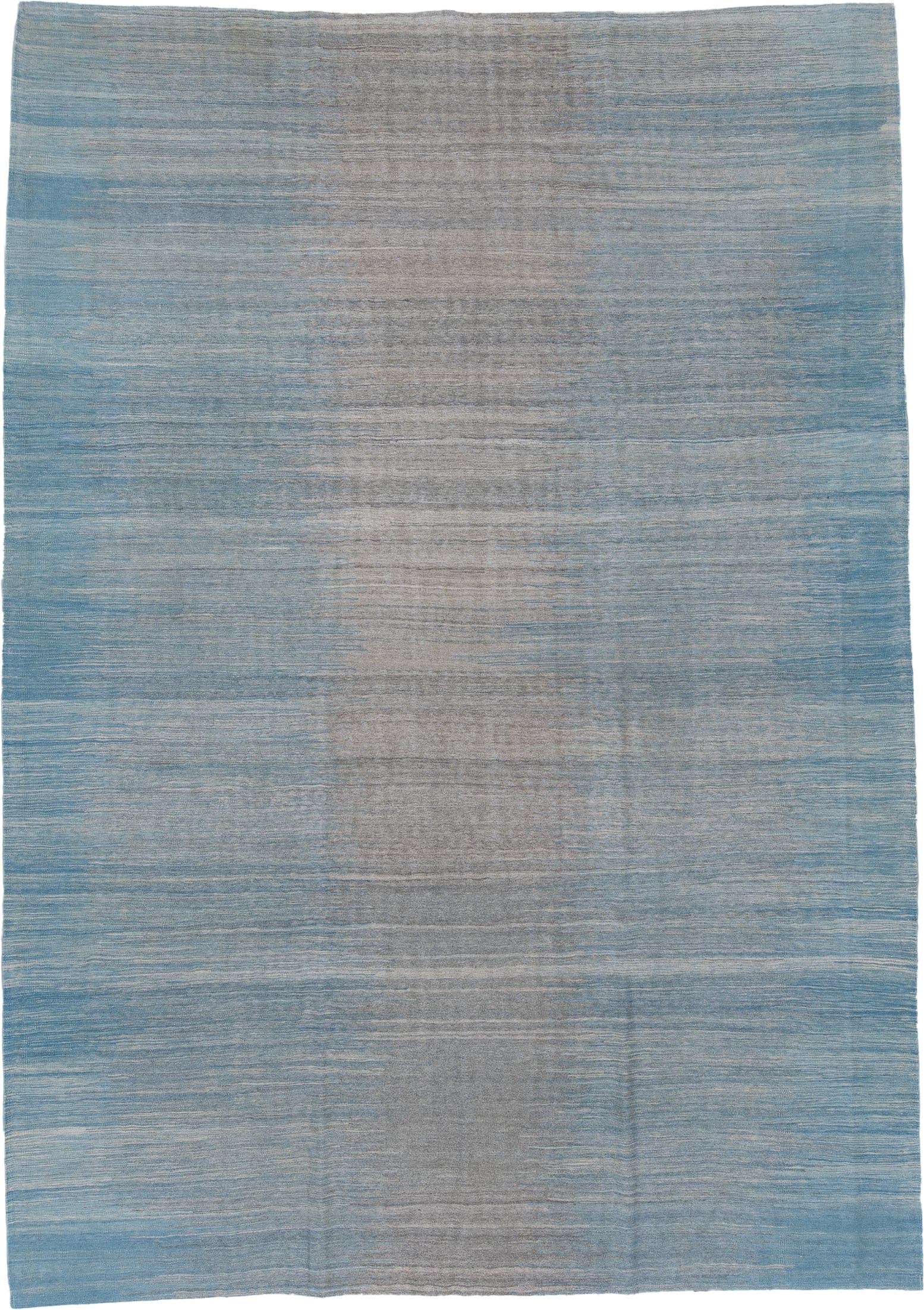 8' x 12' one-of-a-kind handmade vintage Kilim large size rug. Color palette: sky blue, gray, slate, ivory, light blue