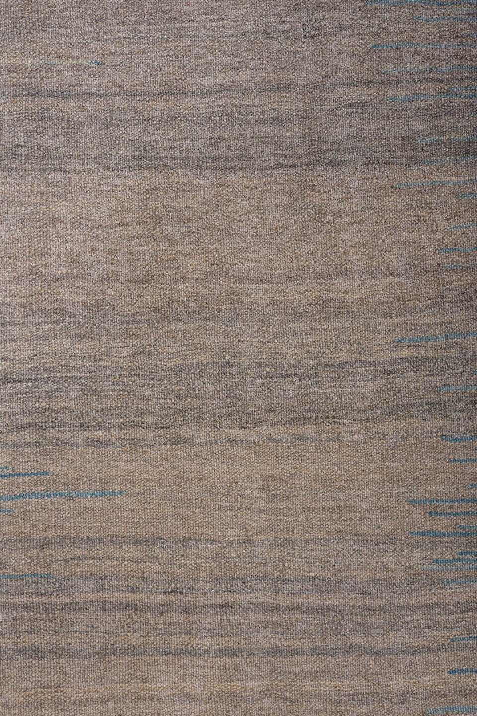 8' x 12' one-of-a-kind handmade vintage Kilim large size rug. Color palette: sky blue, gray, slate, ivory, light blue