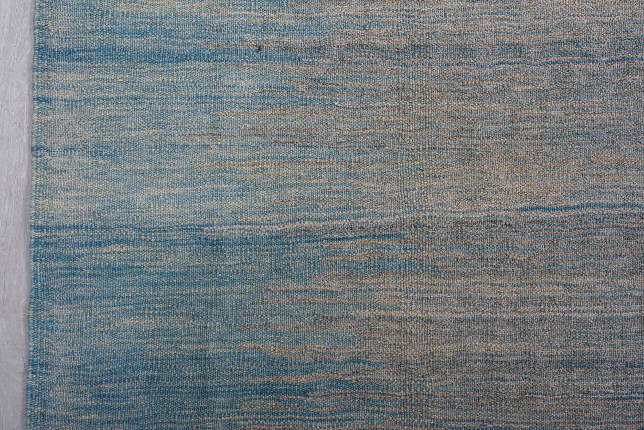 8' x 12' one-of-a-kind handmade vintage Kilim large size rug. Color palette: sky blue, gray, slate, ivory, light blue