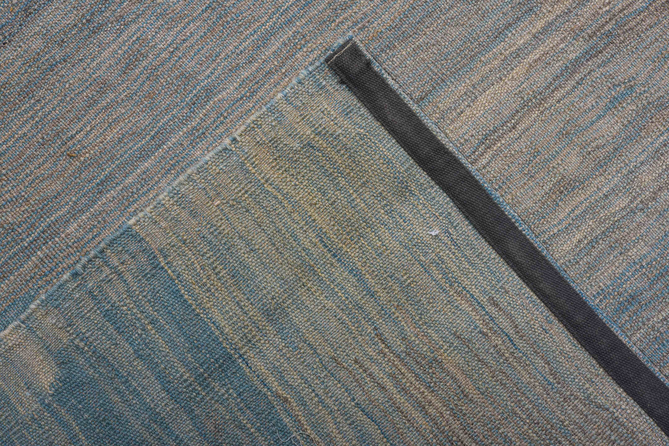 8' x 12' one-of-a-kind handmade vintage Kilim large size rug. Color palette: black, blue, charcoal, dark gray, dim gray