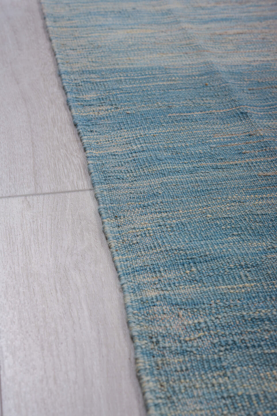 8' x 12' one-of-a-kind handmade vintage Kilim large size rug. Color palette: sky blue, gray, slate, ivory, light blue