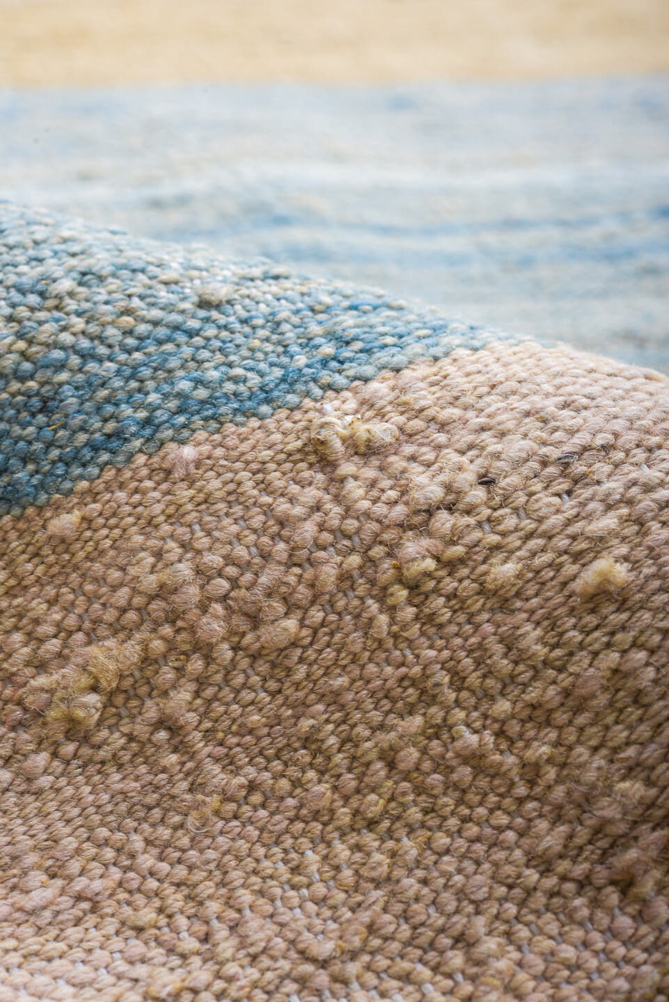 9' x 11' one-of-a-kind handmade vintage Kilim large size rug. Color palette: sky blue, blush, ivory, sand, slate, teal