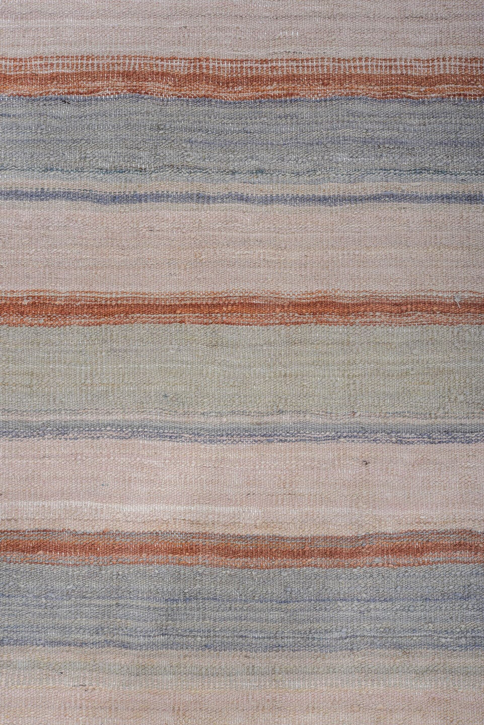 8' x 12' one-of-a-kind handmade vintage Kilim large size rug. Color palette: ivory, blush, slate, sky_blue, rust, taupe