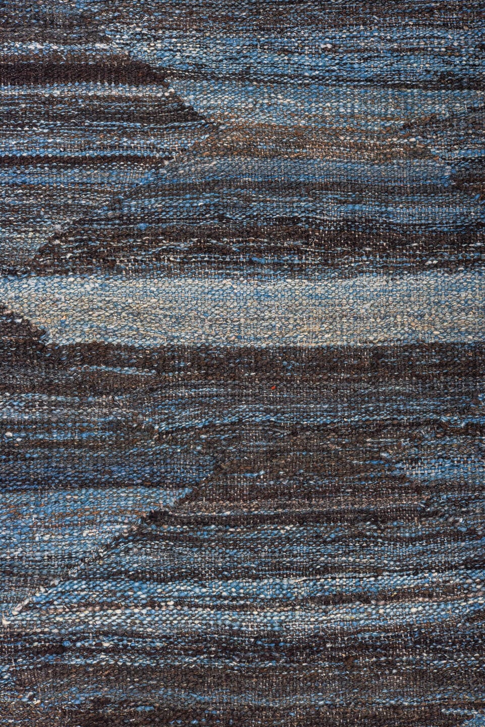 9' x 11' one-of-a-kind handmade vintage Kilim large size rug. Color palette: blue gray, slate, charcoal, steel blue, ivory