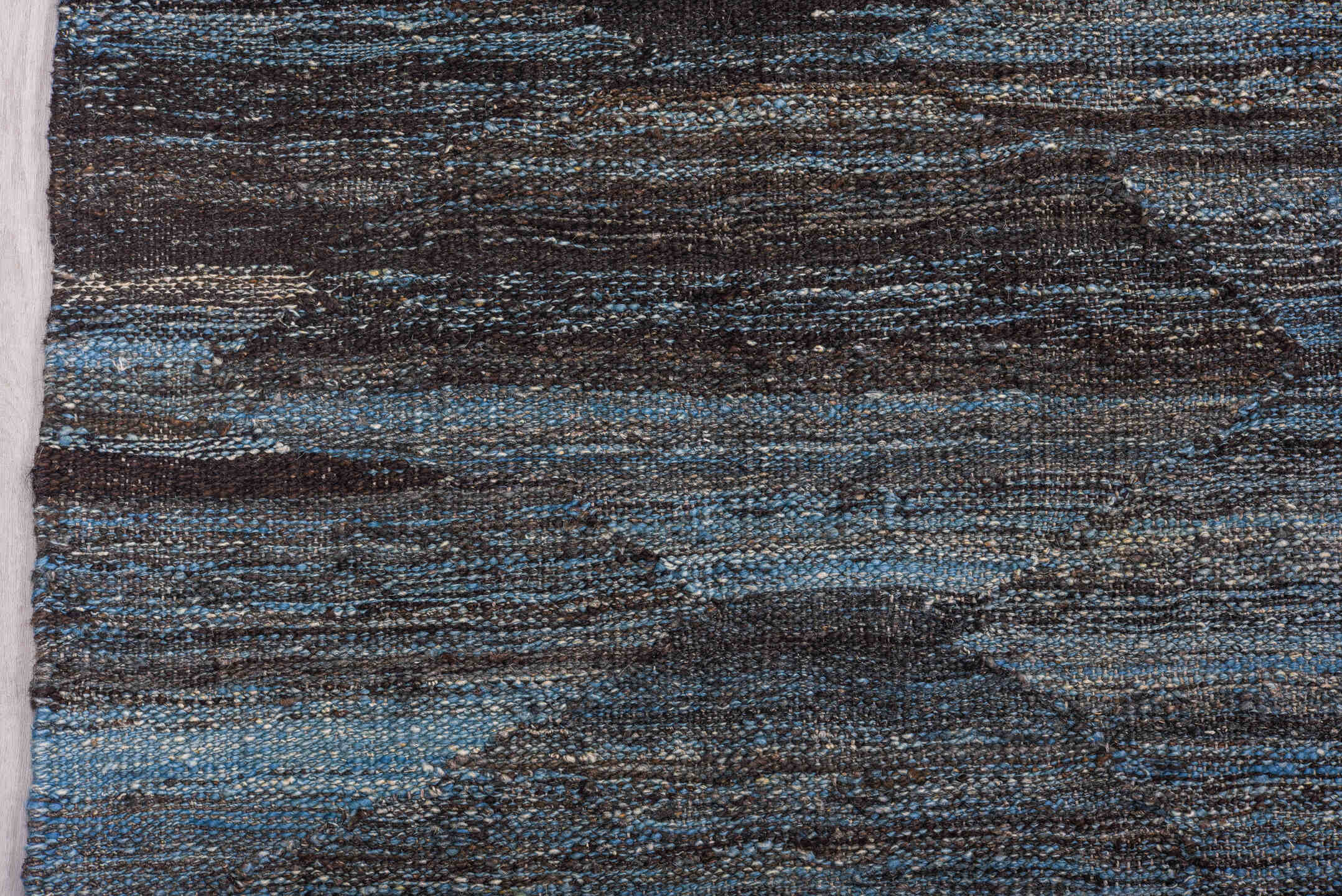 9' x 11' one-of-a-kind handmade vintage Kilim large size rug. Color palette: blue gray, slate, charcoal, steel blue, ivory