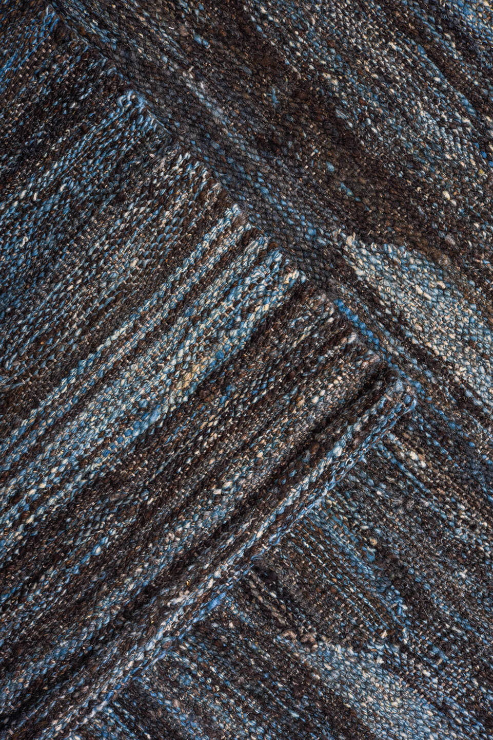 9' x 11' one-of-a-kind handmade vintage Kilim large size rug. Color palette: blue gray, slate, charcoal, steel blue, ivory
