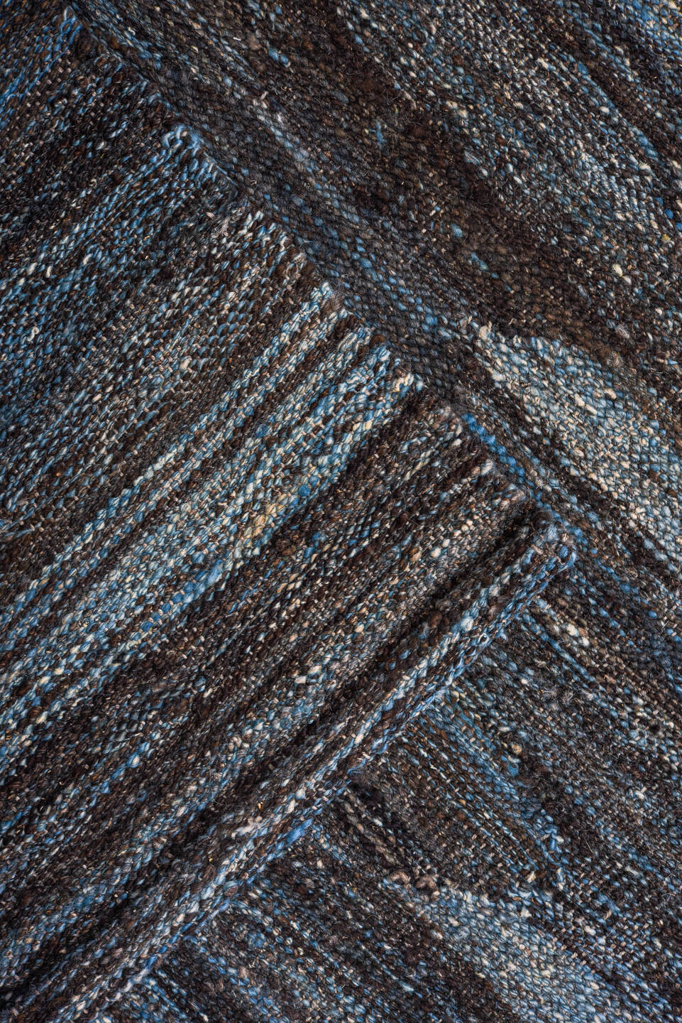 9' x 11' one-of-a-kind handmade vintage Kilim large size rug. Color palette: blue gray, slate, charcoal, steel blue, ivory