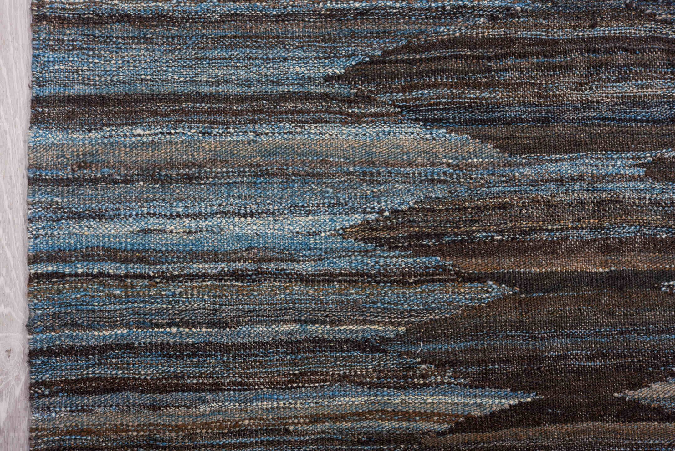 9' x 11' one-of-a-kind handmade vintage Kilim large size rug. Color palette: blue, charcoal, slate, black, steel_blue, gray