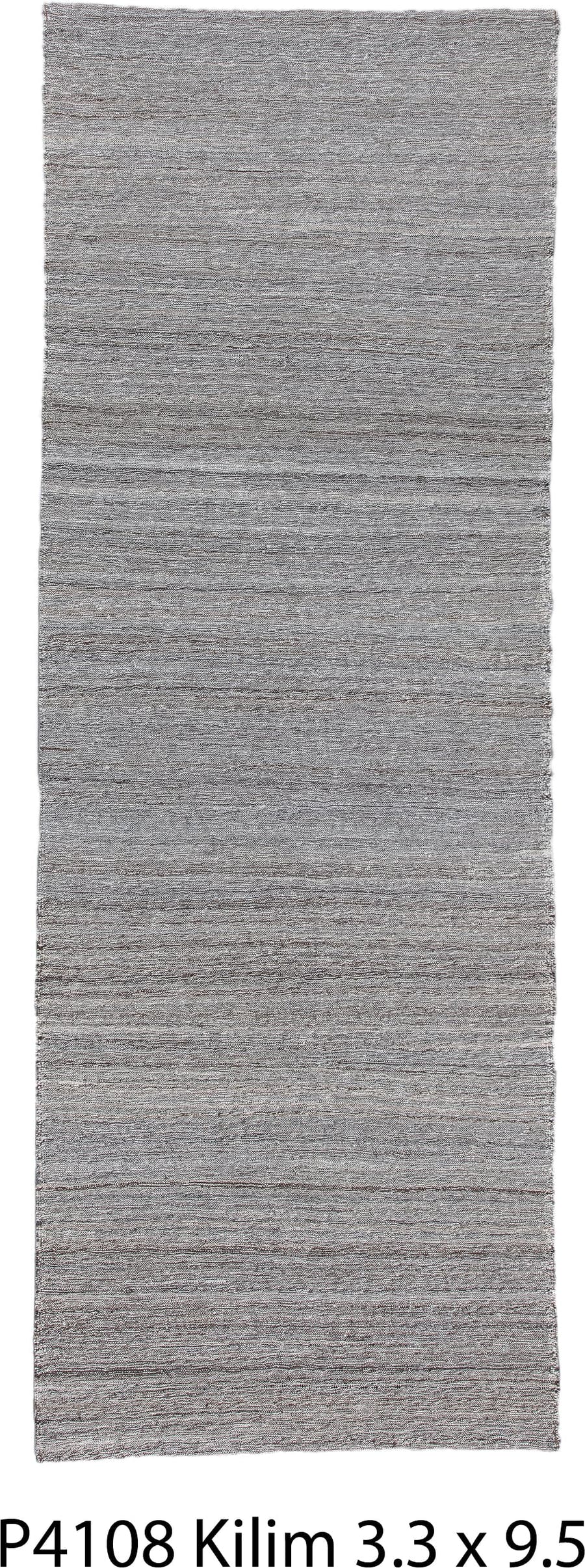 3' x 9' one-of-a-kind handmade vintage Kilim runner rug. Color palette: gray, taupe, ivory, charcoal, beige, black