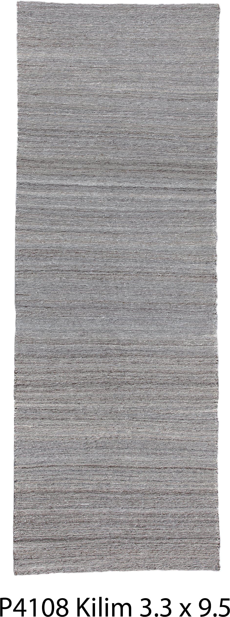 3' x 9' one-of-a-kind handmade vintage Kilim runner rug. Color palette: gray, taupe, ivory, charcoal, beige, black