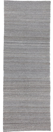 3' x 9' one-of-a-kind handmade vintage Kilim runner rug. Color palette: gray, taupe, ivory, charcoal, beige, black