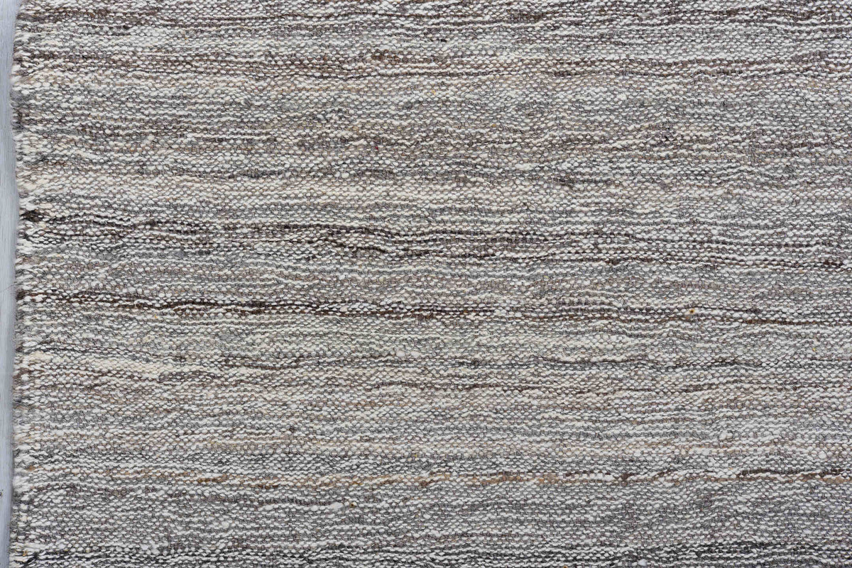 3' x 9' one-of-a-kind handmade vintage Kilim runner rug. Color palette: gray, taupe, ivory, charcoal, beige, black