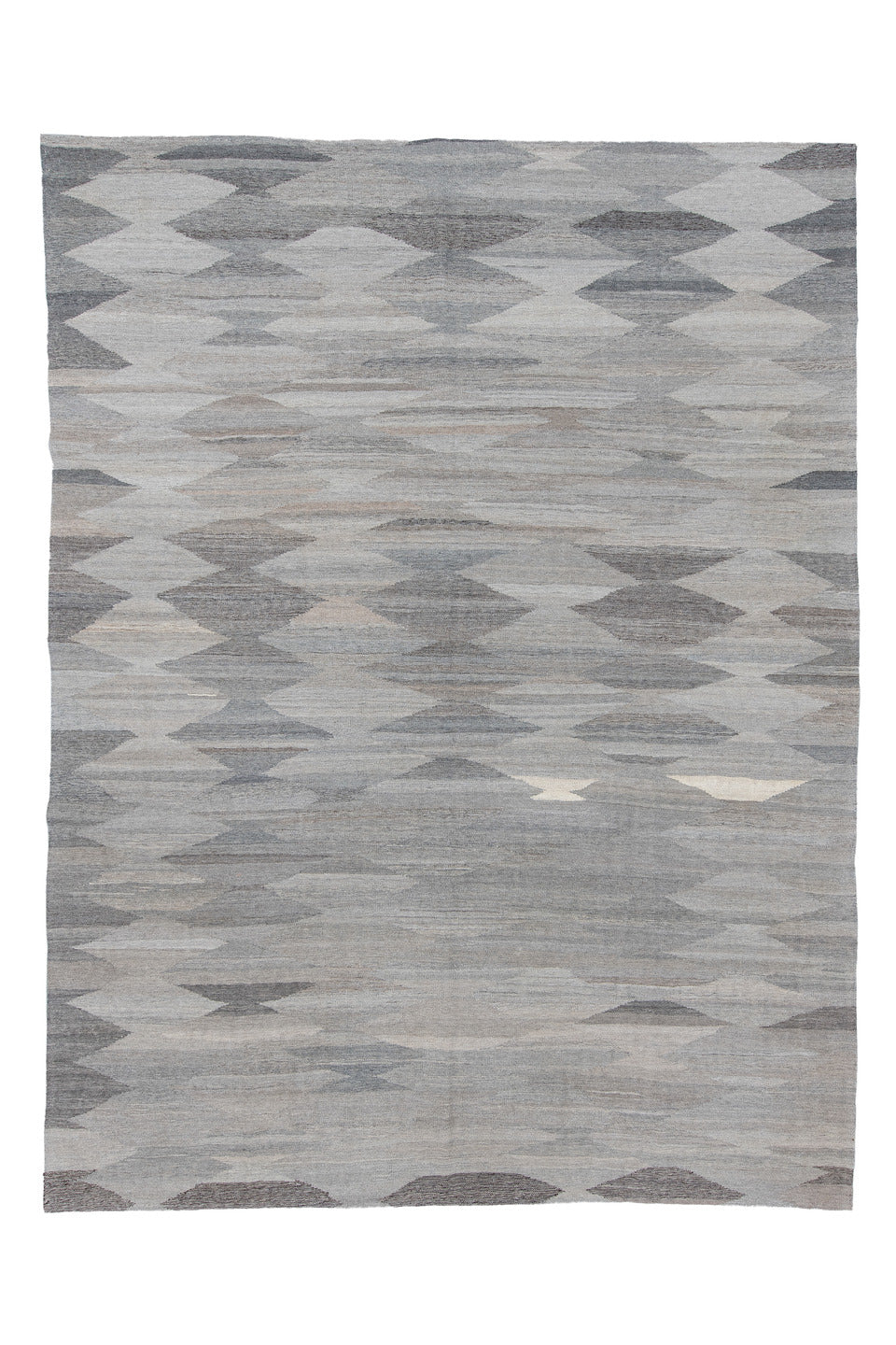 9' x 12' one-of-a-kind handmade vintage Kilim large size rug. Color palette: blue, dark gray, dim gray, gray, light blue