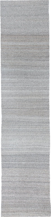 3' x 15' one-of-a-kind handmade vintage Kilim runner rug. Color palette: gray, ivory, taupe, charcoal, beige, black