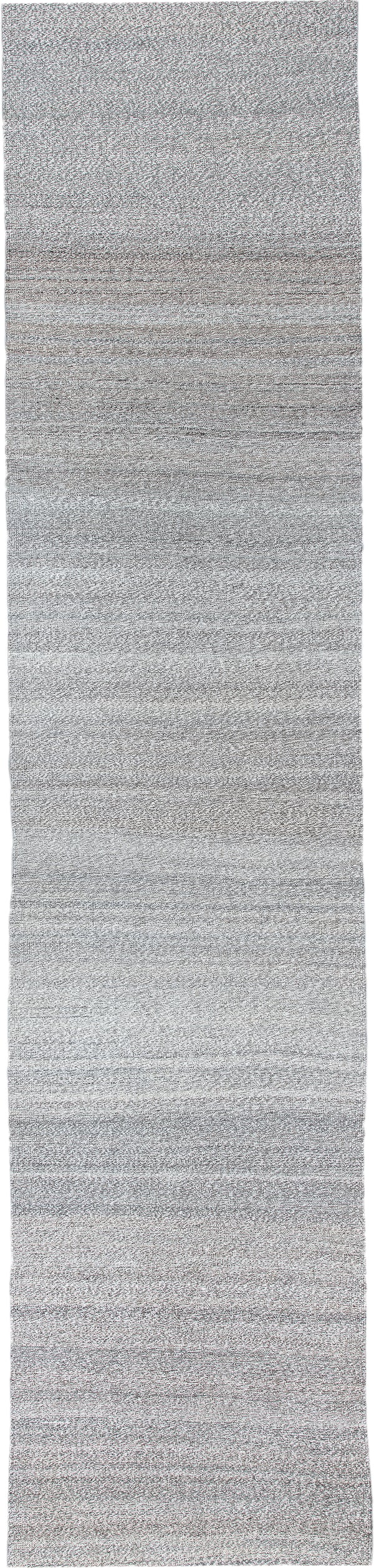 3' x 15' one-of-a-kind handmade vintage Kilim runner rug. Color palette: gray, ivory, taupe, charcoal, beige, black
