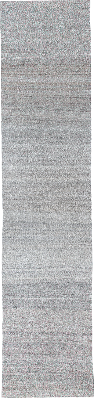 3' x 15' one-of-a-kind handmade vintage Kilim runner rug. Color palette: gray, ivory, taupe, charcoal, beige, black