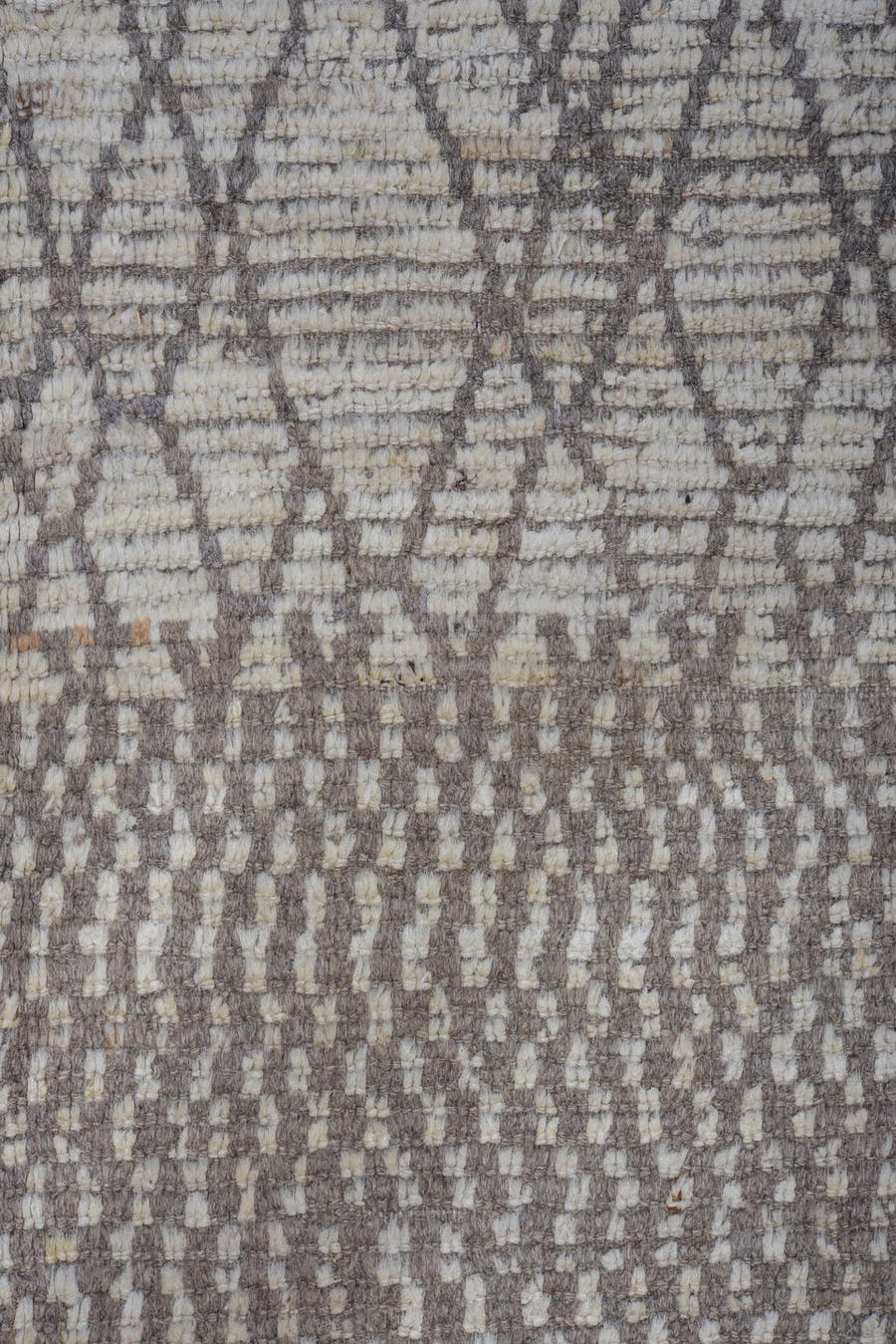 9' x 11' one-of-a-kind handmade vintage Tulu large size rug. Color palette: ivory, taupe, gray, charcoal, cream, beige