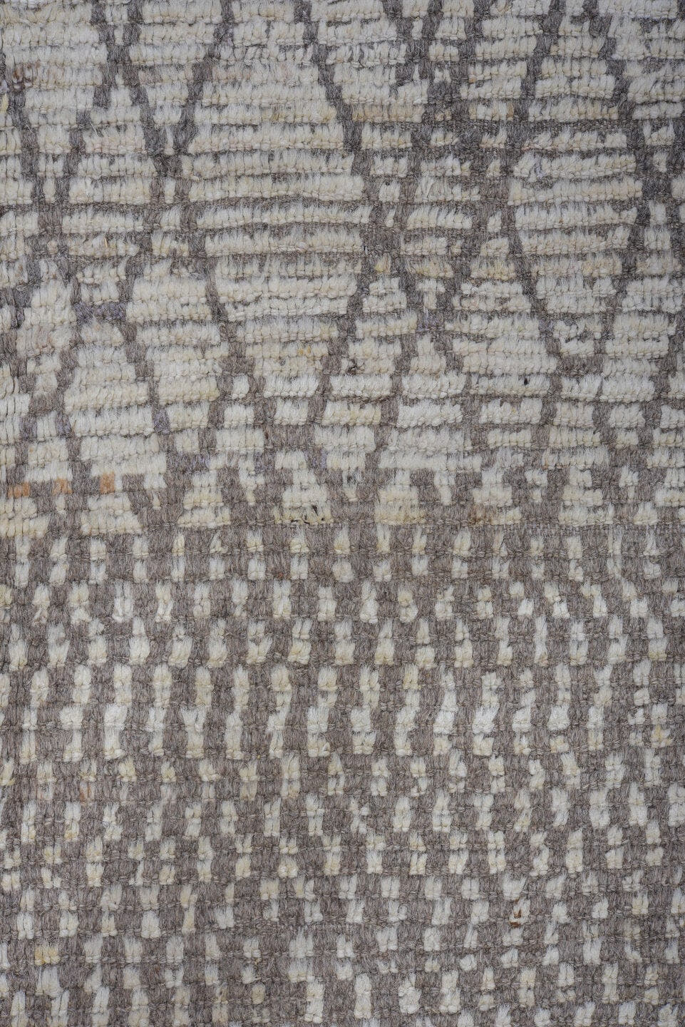 9' x 11' one-of-a-kind handmade vintage Tulu large size rug. Color palette: ivory, taupe, gray, charcoal, cream, beige