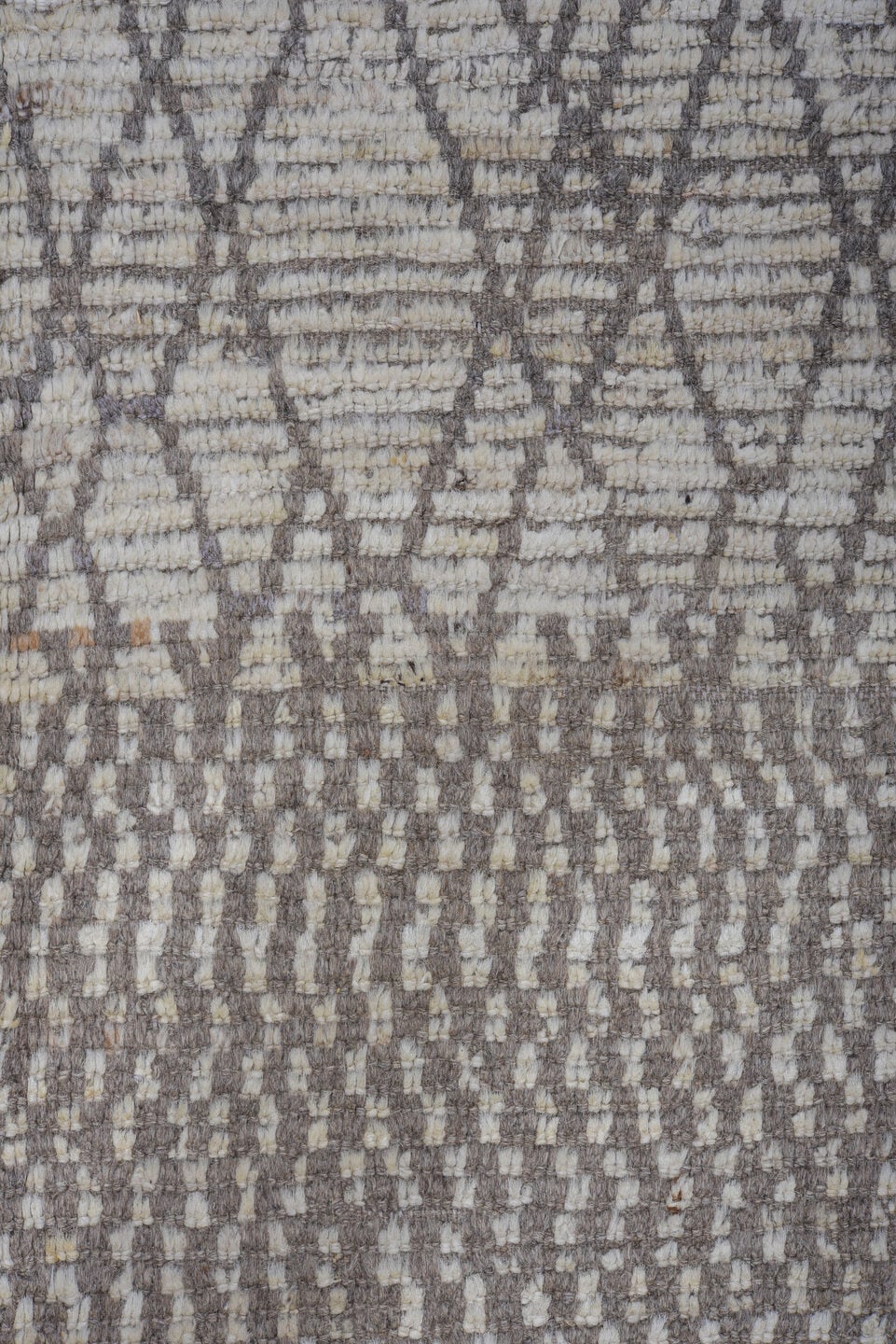 9' x 11' one-of-a-kind handmade vintage Tulu large size rug. Color palette: ivory, taupe, gray, charcoal, cream, beige