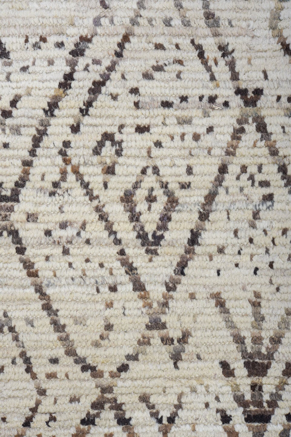 12' x 17' one-of-a-kind handmade vintage Tulu oversize rug. Color palette: ivory, taupe, brown, beige, camel, gray