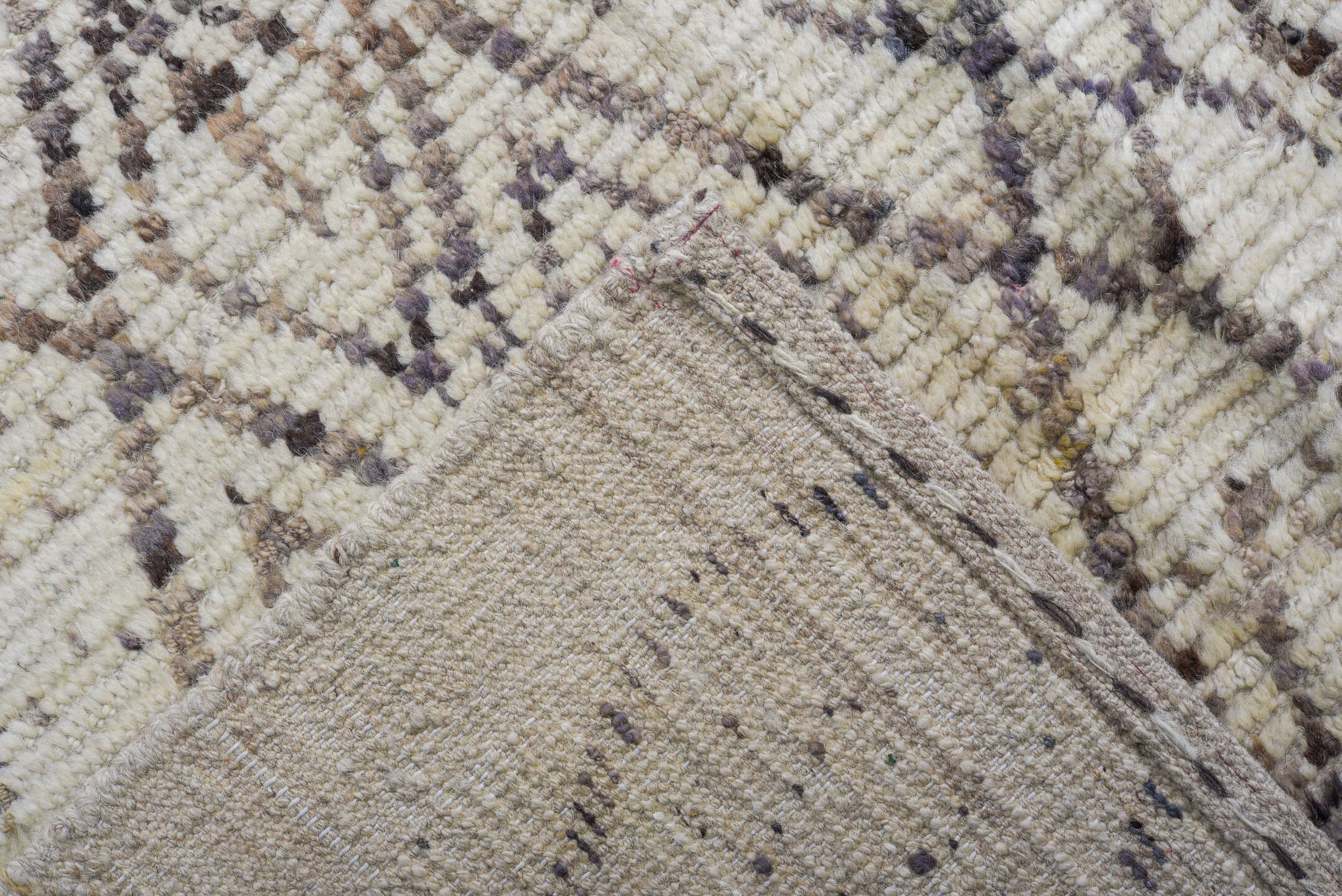 12' x 17' one-of-a-kind handmade vintage Tulu oversize rug. Color palette: ivory, taupe, brown, beige, camel, gray