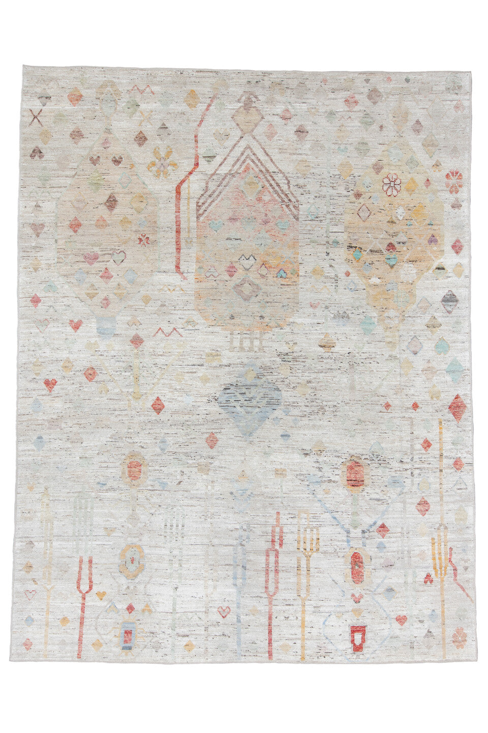 10' x 13' one-of-a-kind handmade vintage Tulu large size rug. Color palette: brown, dark gray, dim gray, gainsboro, gray