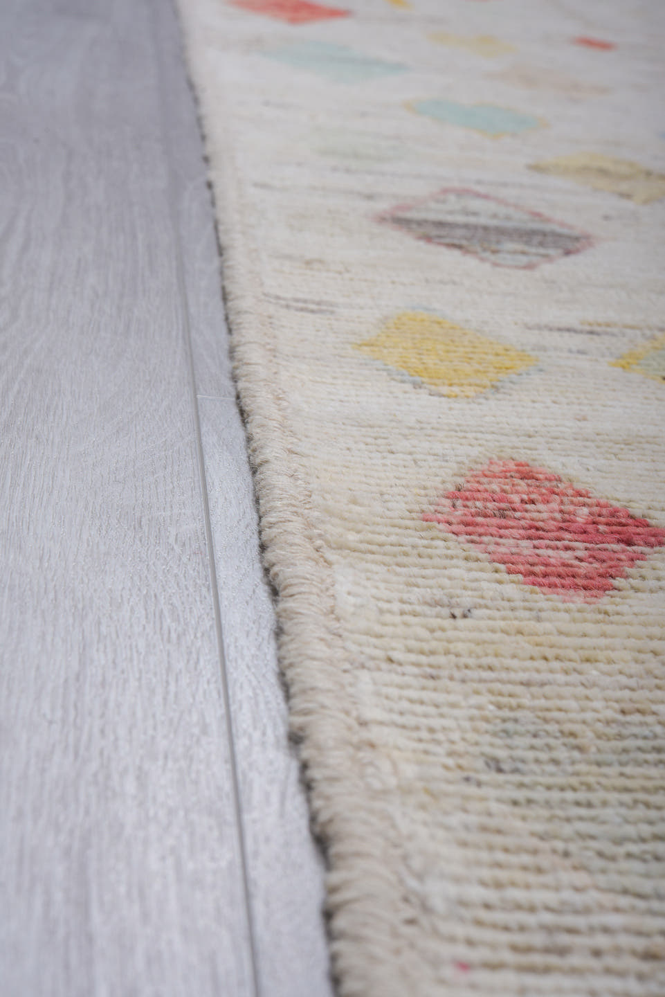10' x 13' one-of-a-kind handmade vintage Tulu large size rug. Color palette: ivory, camel, sky_blue, coral, gold, sage, rose