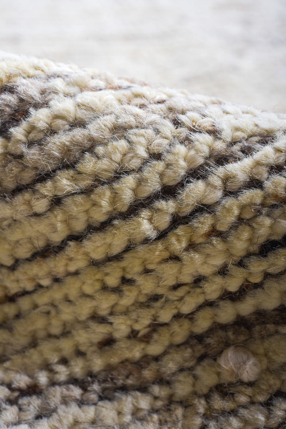 10' x 13' one-of-a-kind handmade vintage Tulu large size rug. Color palette: ivory, cream, taupe, beige, camel, light_brown