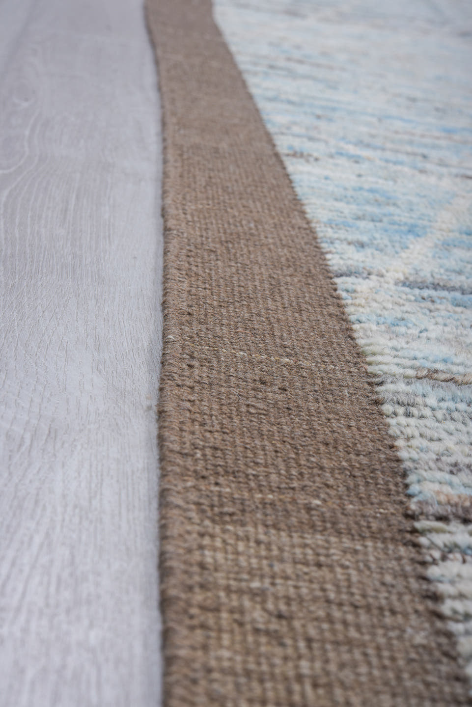 9' x 11' one-of-a-kind handmade vintage Tulu large size rug. Color palette: pale blue, ivory, taupe, gray, light blue, beige