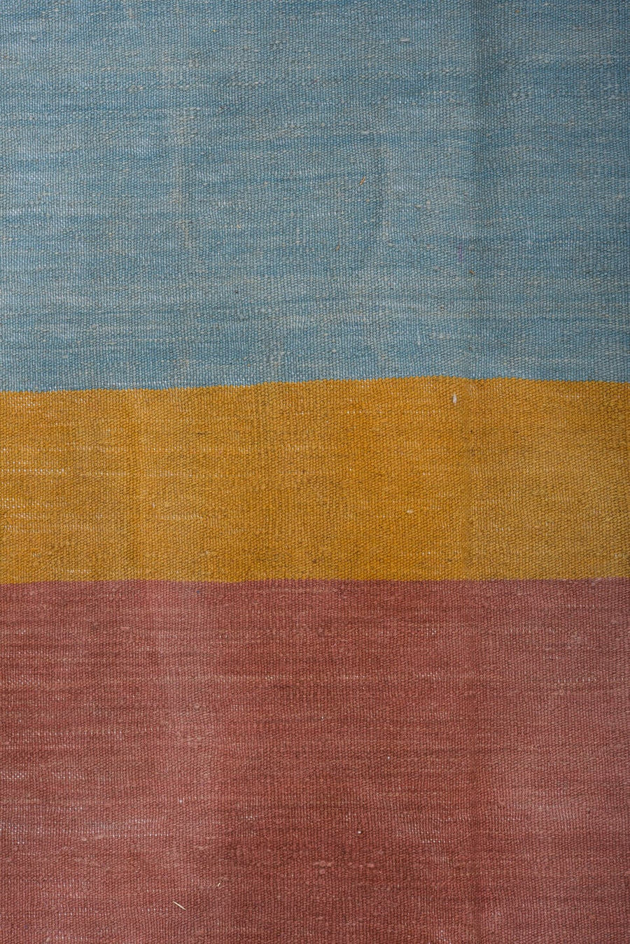 8' x 12' one-of-a-kind handmade vintage Kilim large size rug. Color palette: sky blue, dusty rose, ochre, light blue, pink