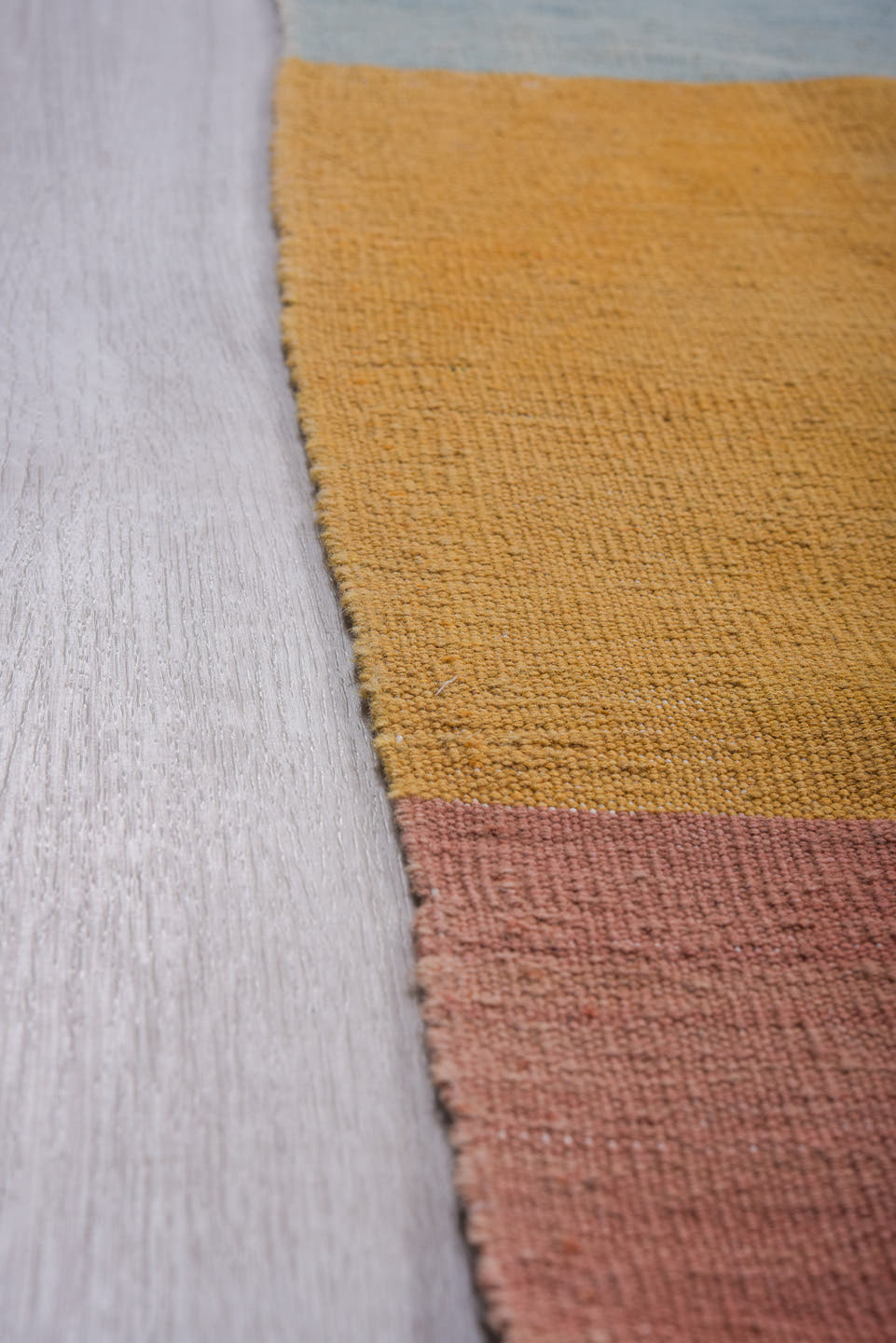8' x 12' one-of-a-kind handmade vintage Kilim large size rug. Color palette: sky blue, dusty rose, ochre, light blue, pink