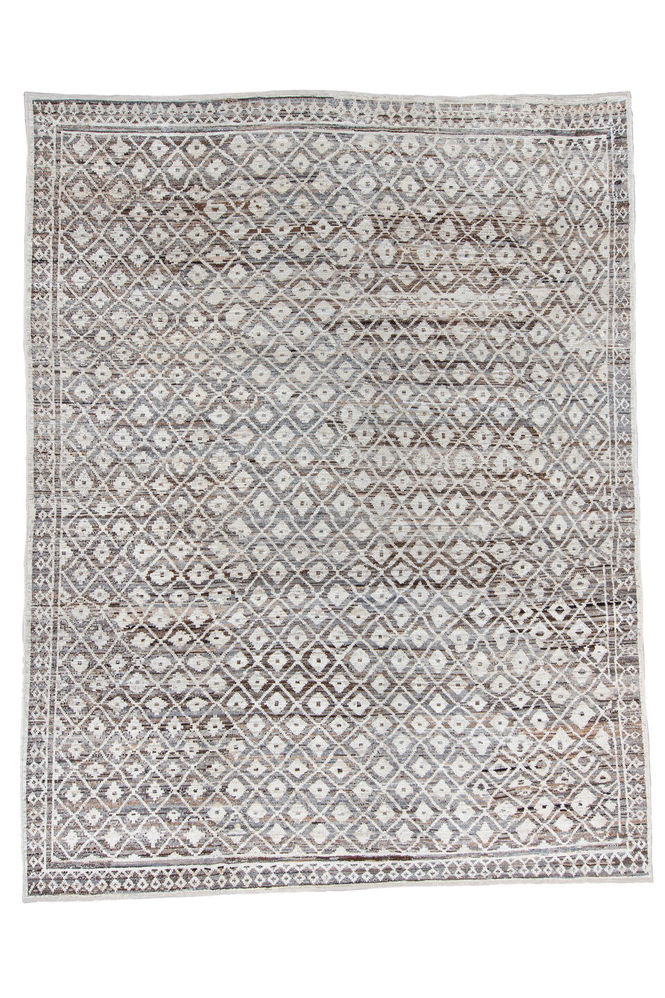 10' x 13' one-of-a-kind handmade vintage Tulu large size rug. Color palette: black, dark gray, dim gray, gainsboro, gray