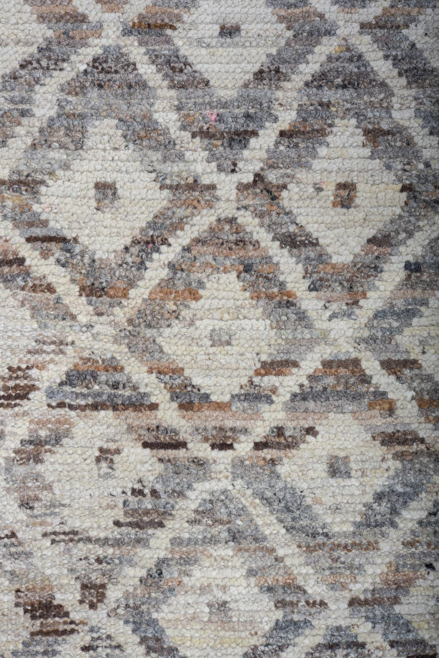 10' x 13' one-of-a-kind handmade vintage Tulu large size rug. Color palette: ivory, taupe, brown, gray, charcoal, cream