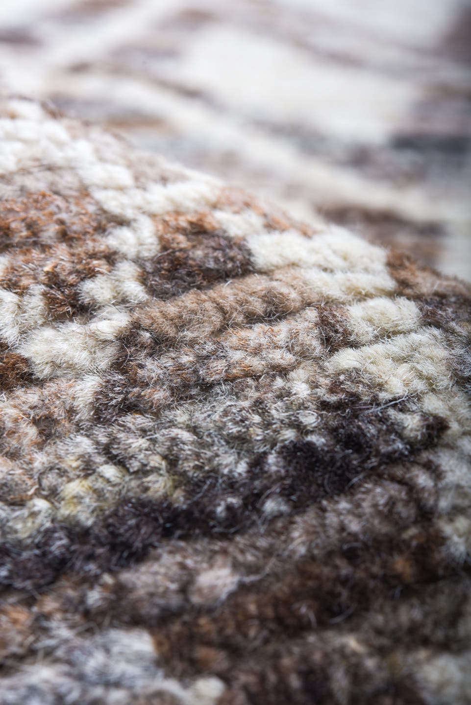 10' x 13' one-of-a-kind handmade vintage Tulu large size rug. Color palette: ivory, taupe, brown, gray, charcoal, cream