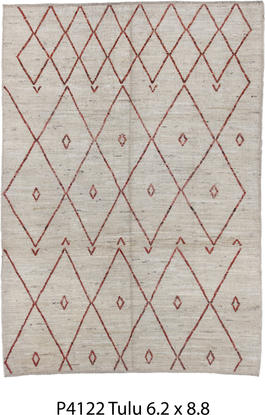 6' x 8' one-of-a-kind handmade vintage Tulu medium size rug. Color palette: ivory, rust, taupe, brown, terracotta, beige