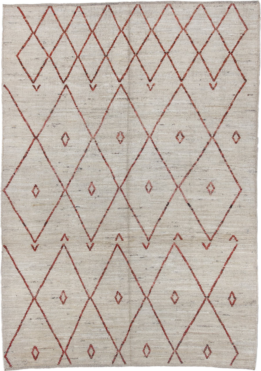 6' x 8' one-of-a-kind handmade vintage Tulu medium size rug. Color palette: ivory, rust, taupe, brown, terracotta, beige
