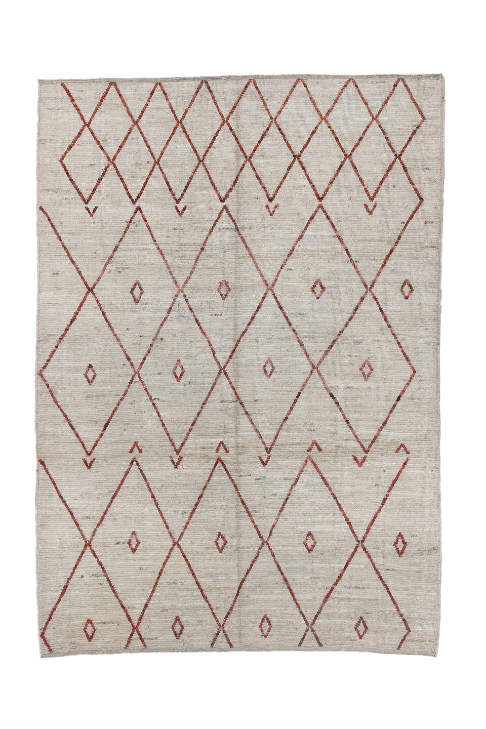 6' x 8' one-of-a-kind handmade vintage Tulu medium size rug. Color palette: ivory, rust, taupe, brown, terracotta, beige