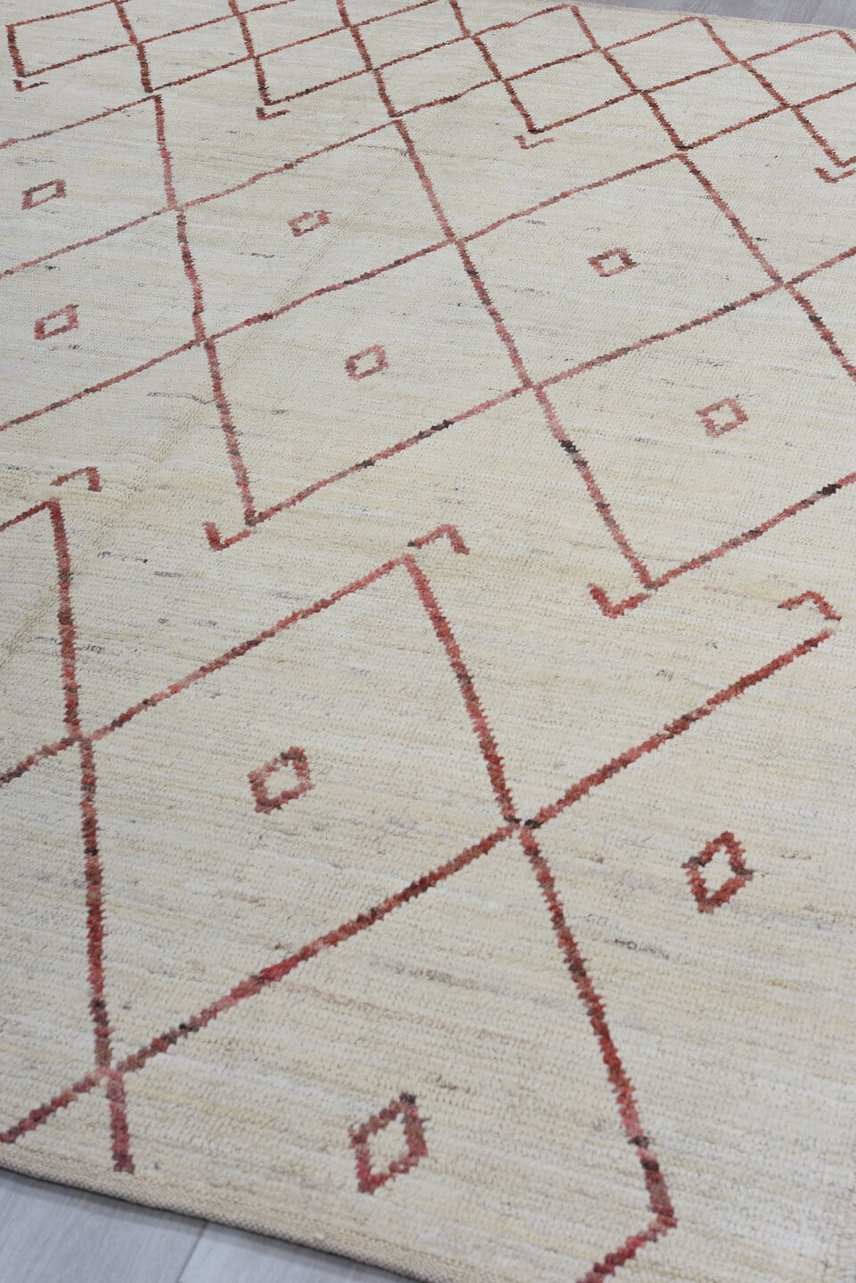 6' x 8' one-of-a-kind handmade vintage Tulu medium size rug. Color palette: ivory, rust, taupe, brown, terracotta, beige