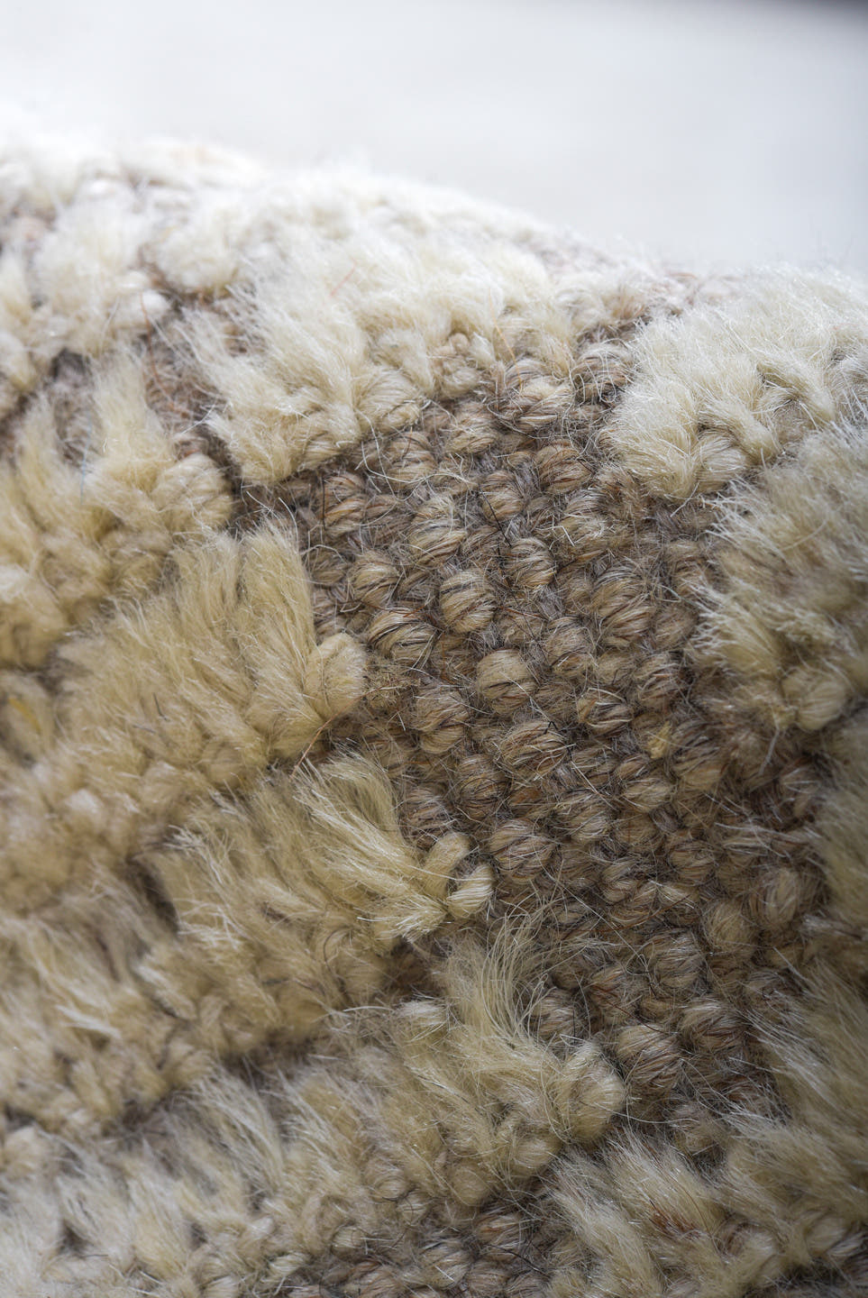 6' x 8' one-of-a-kind handmade vintage Tulu medium size rug. Color palette: ivory, taupe, greige, beige, gray