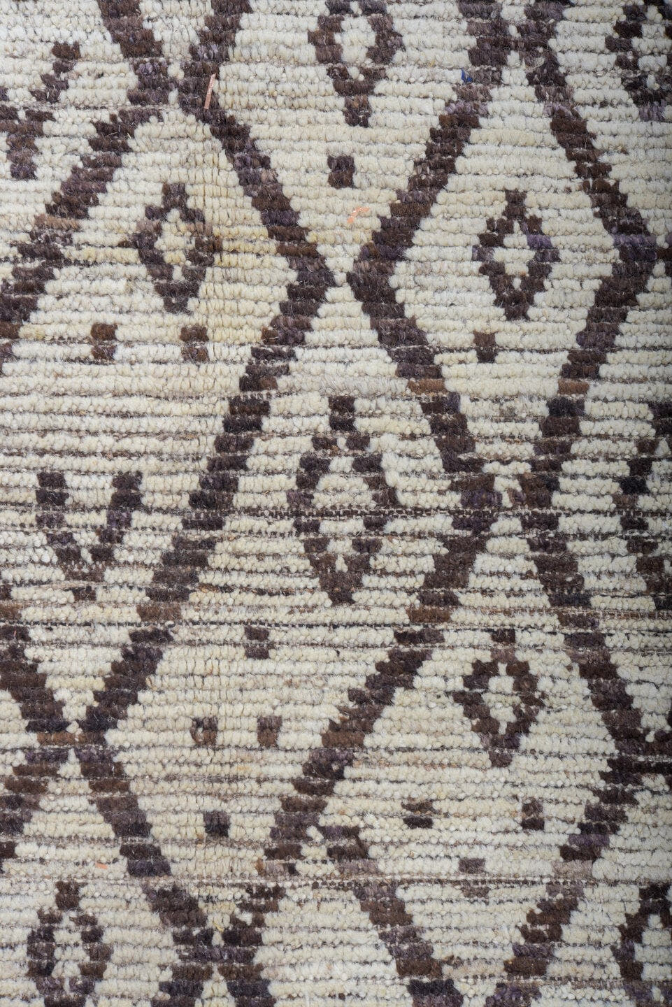 9' x 12' one-of-a-kind handmade vintage Tulu large size rug. Color palette: ivory, charcoal, taupe, brown, gray, black