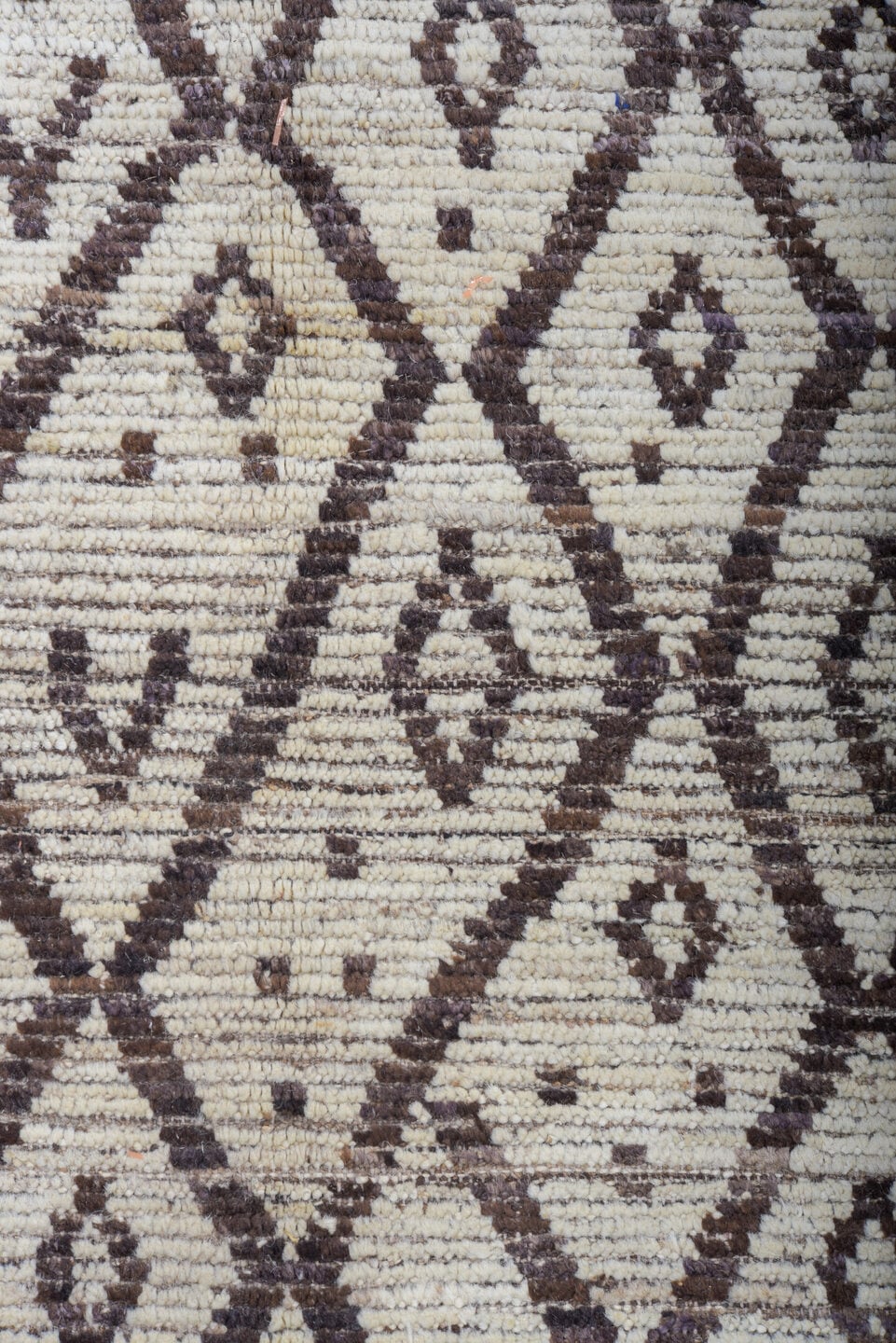 9' x 12' one-of-a-kind handmade vintage Tulu large size rug. Color palette: ivory, charcoal, taupe, brown, gray, black