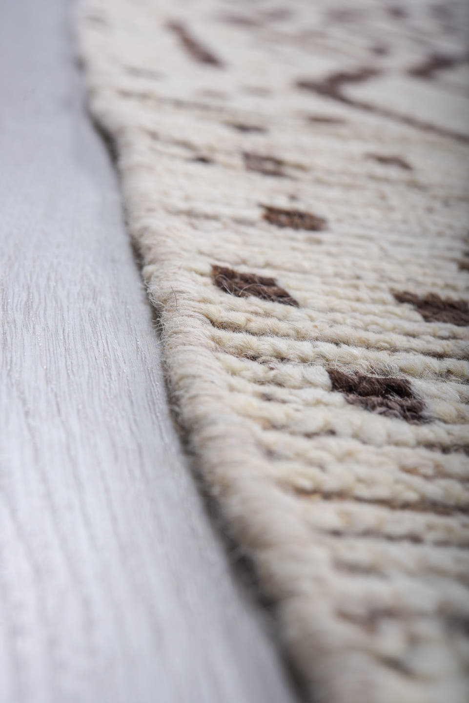 9' x 12' one-of-a-kind handmade vintage Tulu large size rug. Color palette: ivory, charcoal, taupe, brown, gray, black